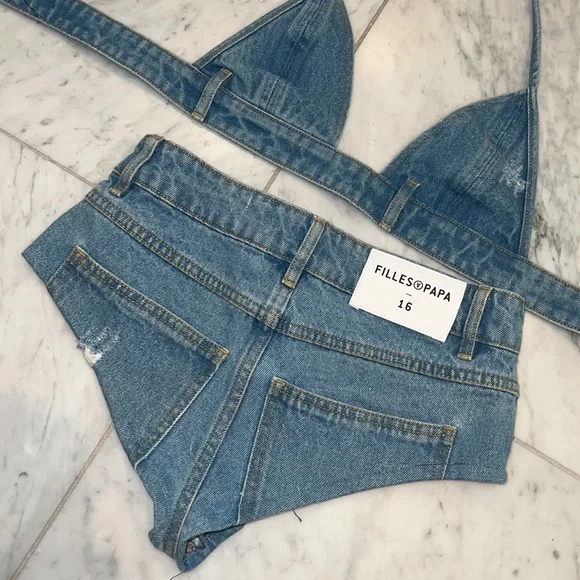 Filles A Papa denim micro shorts set jeans 25 XS - Picture 6 of 6